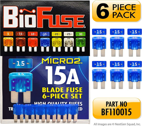 MICRO2 6 Piece 15A Blade Fuse Pack (Automotive and Non-Automotive Use): 6 (15A) Blade Type Replacement Fuses
