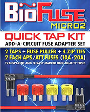 Load image into Gallery viewer, Micro2 APT ATR Quick TAP KIT (Automotive and Non-Automotive Use): 2 Add-A-Circuit Fuse Tap Holders, 2 Each (10A 20A) Micro 2 Blade Fuses, 4 Zip Ties + Fuse Puller