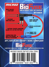 Load image into Gallery viewer, Micro2 APT ATR Quick TAP KIT (Automotive and Non-Automotive Use): 2 Add-A-Circuit Fuse Tap Holders, 2 Each (10A 20A) Micro 2 Blade Fuses, 4 Zip Ties + Fuse Puller