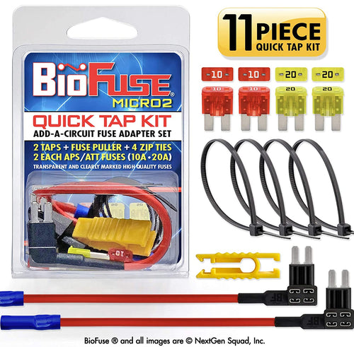 Micro2 APT ATR Quick TAP KIT (Automotive and Non-Automotive Use): 2 Add-A-Circuit Fuse Tap Holders, 2 Each (10A 20A) Micro 2 Blade Fuses, 4 Zip Ties + Fuse Puller