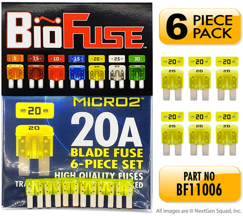 MICRO2 6 Piece 20A Blade Fuse Pack (Automotive and Non-Automotive Use): 6 (20A) Blade Type Replacement Fuses