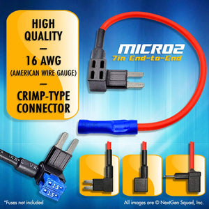 Micro2 30 Piece Add-a-Circuit Fuse Tap Holder and Fuses Bundle (Automotive and Non-Automotive Use): 15 Tap Adapters (16 AWG), 15 Fuses (5A) + Fuse Puller