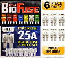 Load image into Gallery viewer, MICRO2 6 Piece 25A Blade Fuse Pack (Automotive and Non-Automotive Use): 6 (25A) Blade Type Replacement Fuses