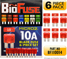 Load image into Gallery viewer, MICRO2 6 Piece 10A Blade Fuse Pack (Automotive and Non-Automotive Use): 6 (10A) Blade Type Replacement Fuses
