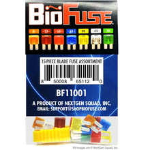 Load image into Gallery viewer, Micro2 15 Piece Fuse Assortment Pack (Automotive and Non-Automotive Use): Set of 14 Blade Fuses + Fuse Puller - 5A 7.5A 10A 15A 20A 25A 30A